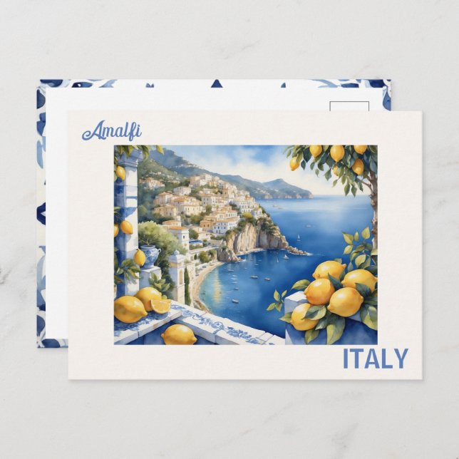 Cartão Postal Tela azul e limões da Itália Amalfi (Frente/Verso)