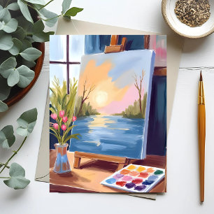 Cartão Postal Tela de Artista   Pintura em Aquarela Pastel