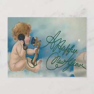 Cartão Postal Telefone Anjo Vintage   Feliz Ano Novo