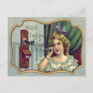 Cartão Postal Telefone Antigo Menina Bonita