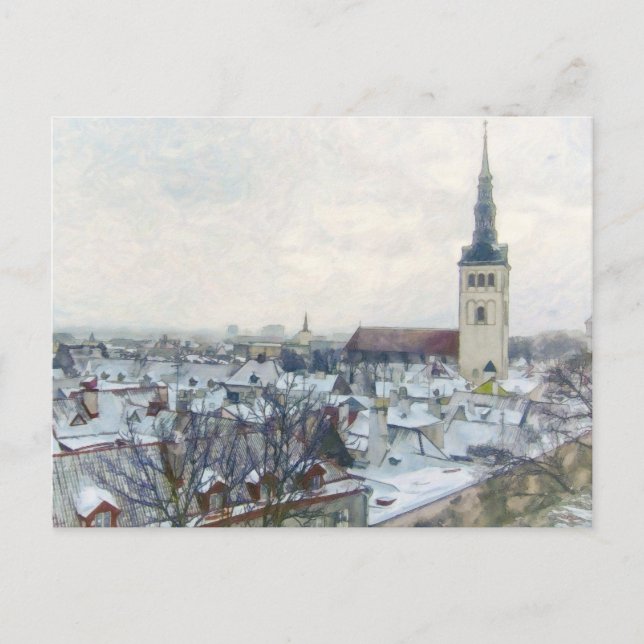 Cartão Postal Telhados de Inverno em Tallinn, Estônia Europa Art (Frente)