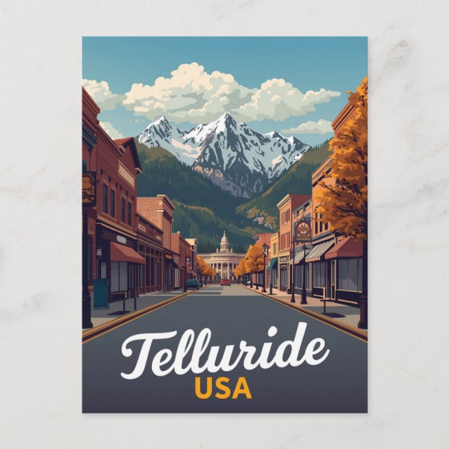 Cartão Postal Telluride Colorado Main Street Mountain (Frente)