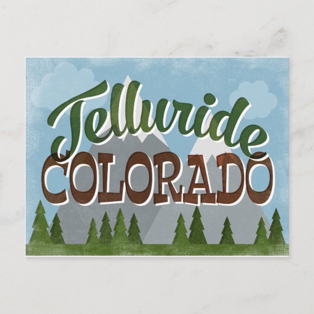 Cartão Postal Telluride Colorado Retro Snowy Mounties (Frente)