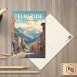 Cartão Postal Telluride Colorado Travel Art Vintage<br><div class="desc">Telluride retro vector travel design in an emblem style. Telluride,  a former Victorian mining town in Colorado’s Rocky Mountains,  is set in a box canyon amid forested peaks at the base of a popular ski-and-golf resort.</div>