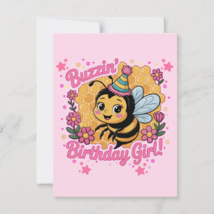 Cartão Postal Tema de Abelha Menina de Aniversário Animada Aman