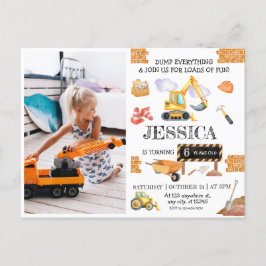 Cartão Postal Tema de Aniversário de Caminhões de Construção