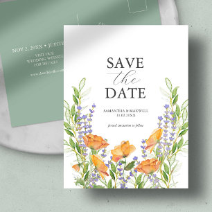 Cartão Postal Tema de Casamento Flores Silvestres Salvar a Data