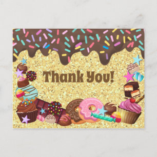Cartão Postal Tema de doces, chocolate, confeitos azuis e rosa