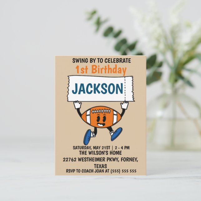 Cartão Postal Tema de esportes do primeiro aniversario de beiseb (Em pé/Frente)