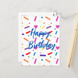 Cartão Postal Tema de Festa de Aniversário com Confeitos Colorid