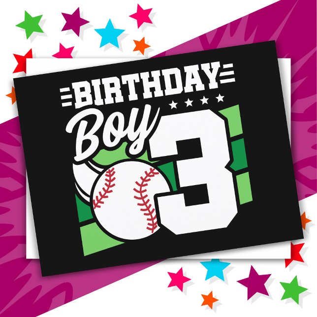 Cartão Postal Tema de Festa de Baseball com 3 anos aniversário d (Criador carregado)