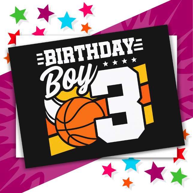 Cartão Postal Tema de Festa de Basquete para Menino de 3 Anos An (Criador carregado)