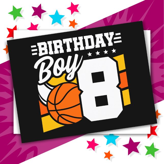 Cartão Postal Tema de Festa de Basquete para Menino de 8 Anos (Criador carregado)