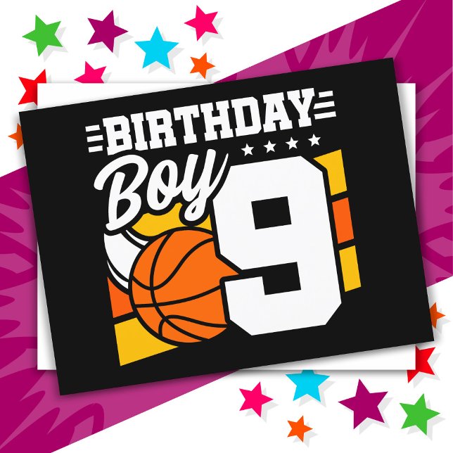 Cartão Postal Tema de Festa de Basquete para Menino de 9 Anos An (Criador carregado)