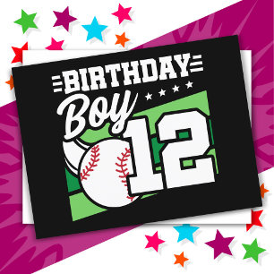 Cartão Postal Tema de Festa de Beisebol para Menino de 12 Anos A
