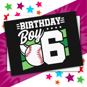 Cartão Postal Tema de Festa de Beisebol para Menino de 6 Anos An