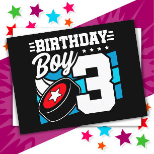Cartão Postal Tema de Festa de Hóquei de 3 Anos de Idade para Me