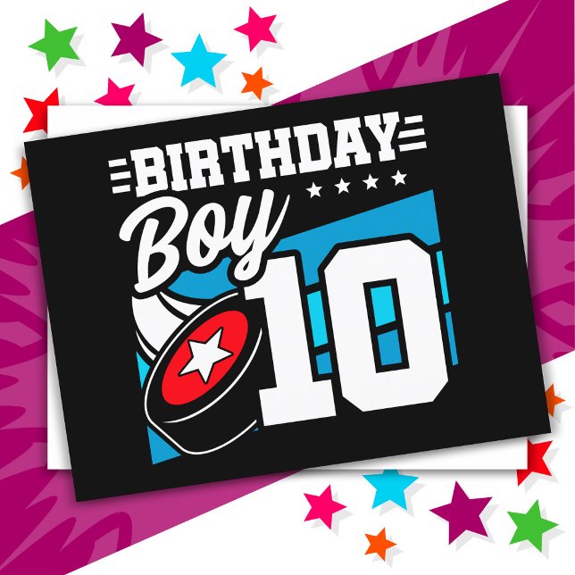 Cartão Postal Tema de Festa de Hóquei para Menino de 10 Anos (Criador carregado)