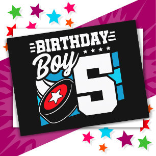 Cartão Postal Tema de Festa de Hóquei para Menino de 5 Anos Aniv
