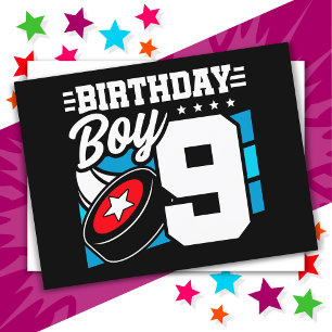 Cartão Postal Tema de Festa de Hóquei para Menino de 9 Anos