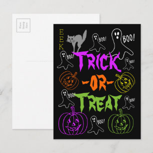 Cartão Postal Tema de Halloween de Truque ou Tratar Gatos de Bom
