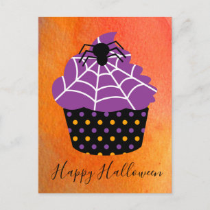 Cartão Postal tema do Halloween do cupcake de aranha