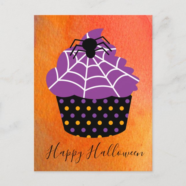 Cartão Postal tema do Halloween do cupcake de aranha (Frente)