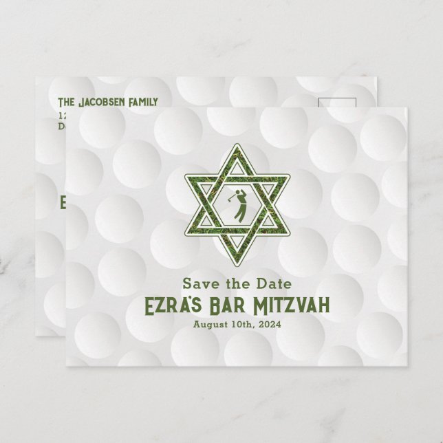 Cartão Postal Tema Golf Bar Mitzvah Salve a Data (Frente/Verso)