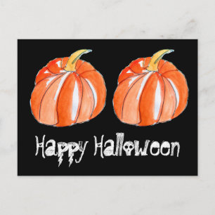 Cartão Postal Temas do Dia das Bruxas de Pumpkin preto e laranja