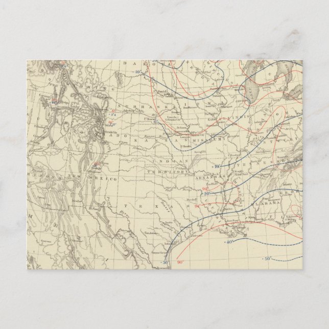 Cartão Postal Temperatura média dos EUA (Frente)