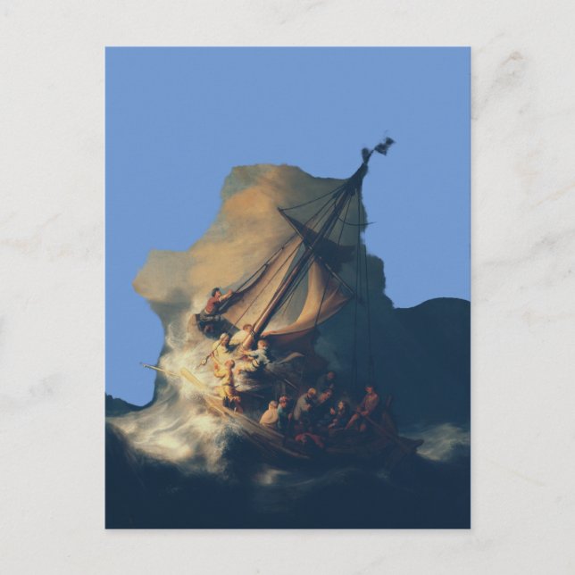 Cartão Postal Tempestade no Mar da Galileia por Rembrandt Arte (Frente)