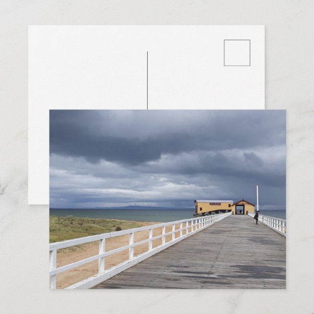 Cartão Postal Tempestade Sobre o Pier de Queenscliff (Frente/Verso)