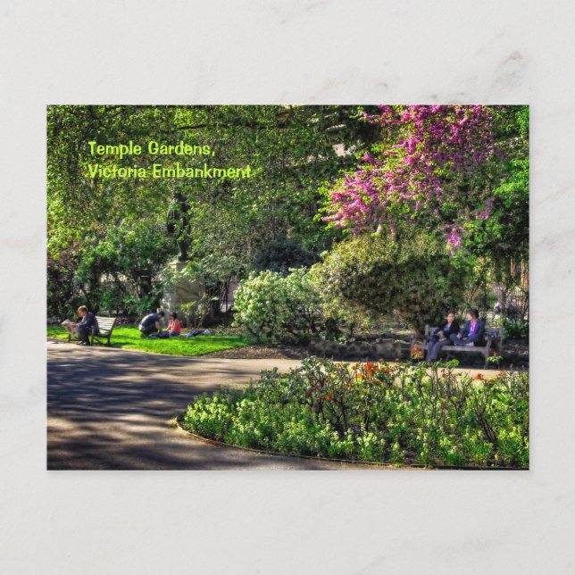 Cartão Postal Temple Gardens, Victoria Embankment, Londres (Frente)