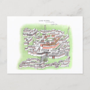 Cartão Postal Templo Cho-Khang de Buda em Lhasa 1902 Desenho