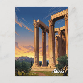 Cartão Postal Templo de Atenas, Viagem de Grécia Olímpica Zeus