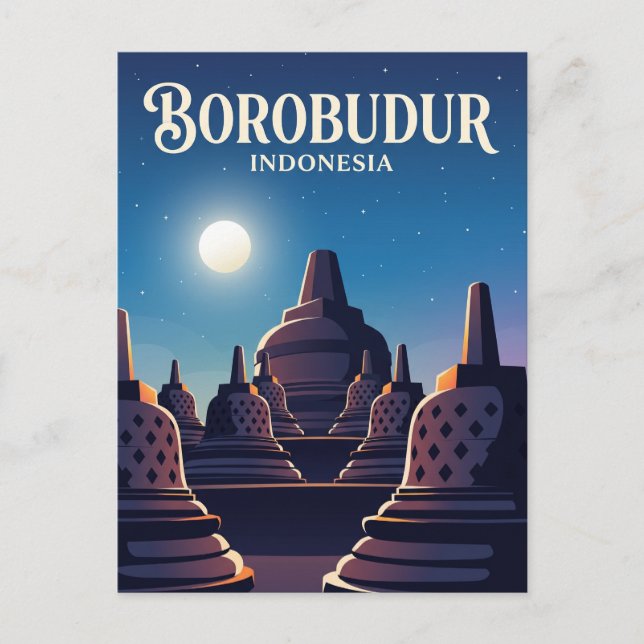Cartão Postal Templo de Borobudur Indonésia (Frente)