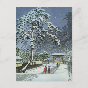 Cartão Postal Templo de Honmonji na neve - 川瀬巴水 de Kawase Hasui