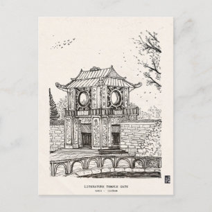 Cartão Postal Templo de Literatura Portão Hanói Caneta Vietnã