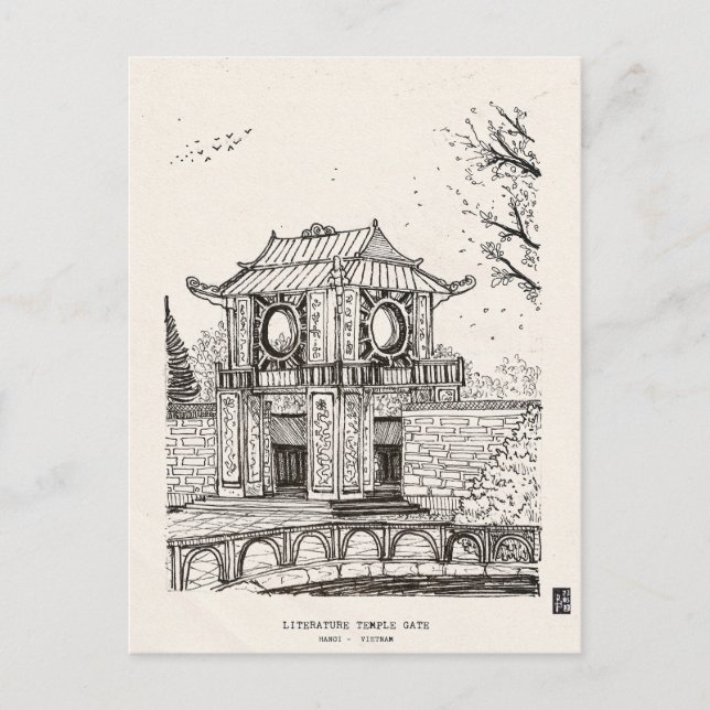 Cartão Postal Templo de Literatura Portão Hanói Caneta Vietnã (Frente)