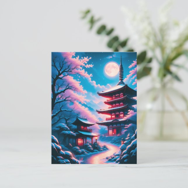 Cartão Postal Templo de Neve e Flores (Yukizakura no Tera)  (Em pé/Frente)