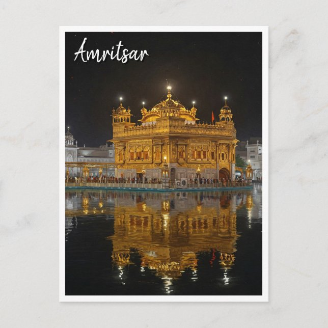 Cartão Postal Templo de Ouro Amritsar Noite Índia (Frente)