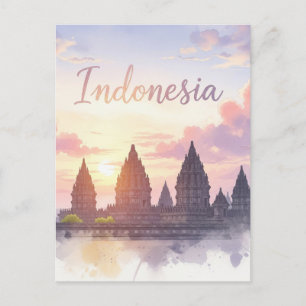 Cartão Postal Templo de Prambanan Indonésia Sunset