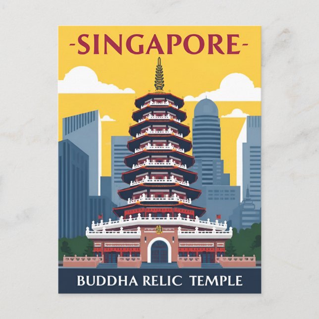 Cartão Postal Templo de Relíquia Dente de Singapura Buda (Frente)