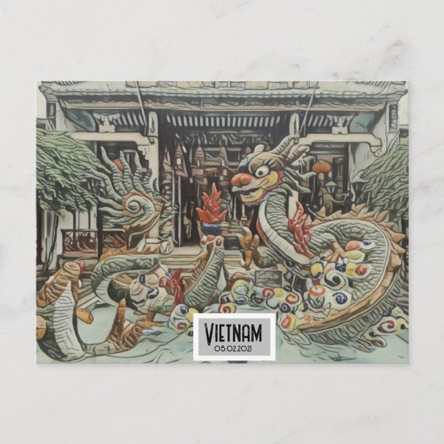 Cartão Postal Templo do Dragão do Vietnã, Data Personalizável (Frente)