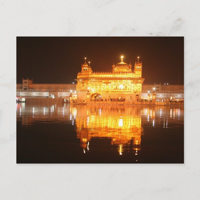 Cartão Postal Templo Dourado Amritsar Norte da Índia à Noite (Frente)