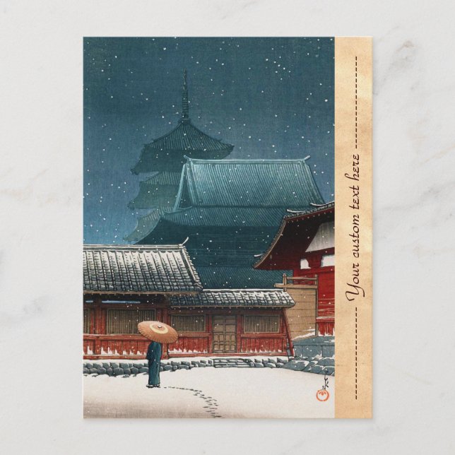 Cartão Postal Templo Tennô-ji em Osaka hasui kawase shin hanga (Frente)