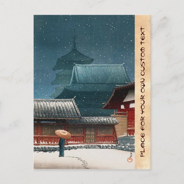 Cartão Postal Templo Tennô-ji em Osaka hasui kawase shin hanga (Frente)