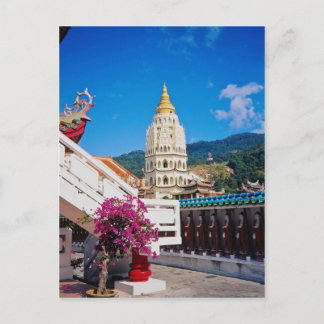 Cartão Postal Templo Vermelho Kek Lok Si, Penang, Malásia flores