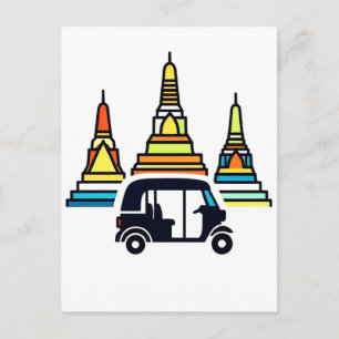 Cartão Postal Templos Tailandeses E Tuk Tuks
