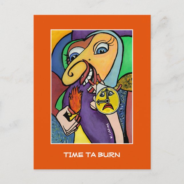 Cartão Postal Tempo De Queimação Em Laranja - Peças De Tempo (Frente)